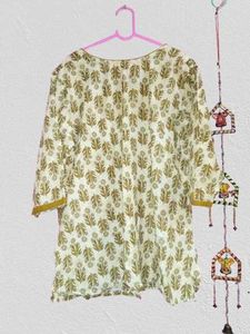 Cream and Gold Printed Tunic Kurti