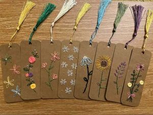 Handmade Embroidered Floral Bookmarks