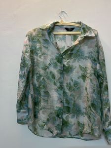 Polyester Green Floral Shirt Women