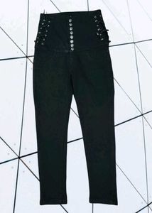 8 Button Side Design Black Jeans