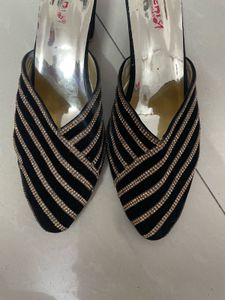 Embellished Black Velvet Mules