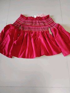 Red Off-Shoulder Bell Sleeve Top