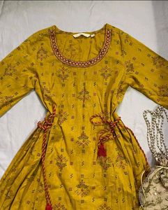 100% cotton Mustard anarkali
