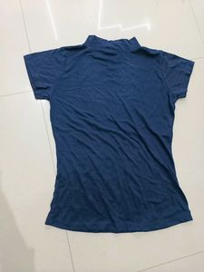 Blue Tshirt Turtle Neck Top