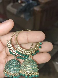 Green Jhumka Earrings