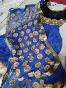 Blue &amp; Black Embroidered Anarkali