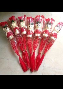 Red Teddy Bear Rose Stick - Pack Of 7