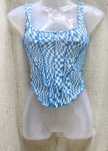 I. Blue & White Checkered Corset Top