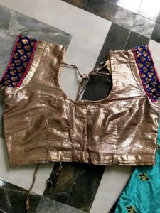 Teal &amp; Gold Sari Fabric with Blouse