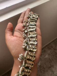 Silver Kundan Meenakari Anklets/ Payal With Pearls