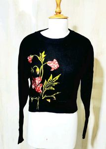 Embroider Floral Black Sweater size-36-38