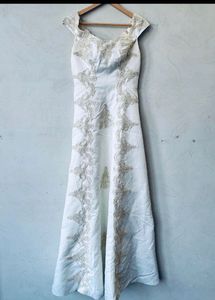 Embroidery Gown Plain White Floor Touch