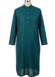 Premium Teal Mirror-Work Kurta