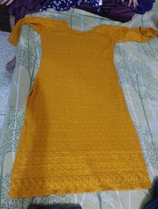 Mustard Yellow Embroidered Kurti