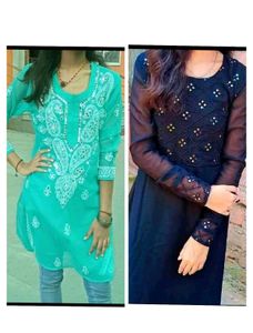 combo ✨ chikankari kurti and black sheer gown ♥️
