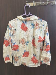 Mango Basics Flower Printed Cream Top