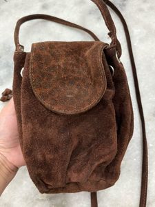 Brown Real Leather Suede Sling Bag