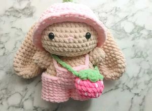 Adorable Crochete Bunny Plushie with Strawberry ou
