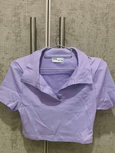 Lavender Cropped Polo Top