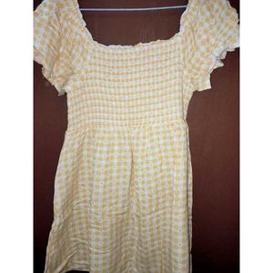 Yellow Gingham Puff Sleeve Dress