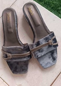 Grey Velvet Flats New