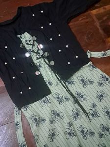 Floral Stripe Dress with Pearl Accent Jacket
