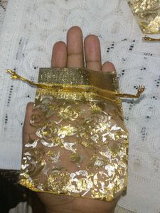 Cute Gold Floral Organza Favor Bags - Set of 2