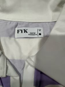 Lavender And White Strip Crop Polo Top