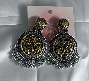 Oxidised Jhumka with Golden Art Earrings