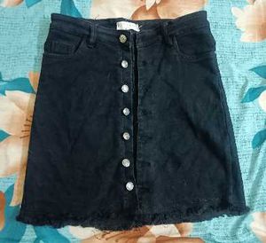 Button-Front Denim Skirt
