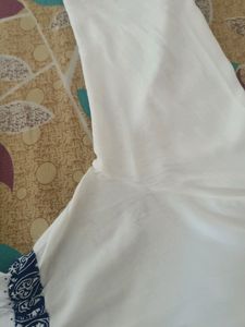 Long White And Blue Cotton Dress. Soft Fabric