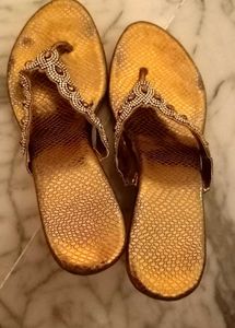 Golden Diamond Studded Designer Sandals For Ladies