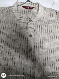 Men beige woven design kurta