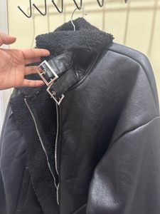 Black Faux Leather Sherpa Jacket