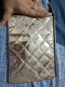 golden quilted large size pouch