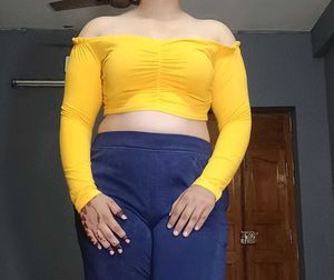 Yellow Off-Shoulder Long Sleeve Top