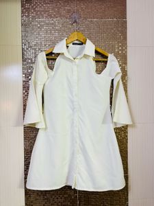 White Cutout Shirt Dress