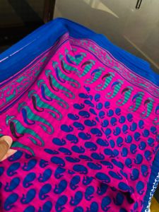 Pink &amp; Blue Printed Saree