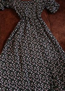 Beautiful Floral Midi Dress Women Square Neck