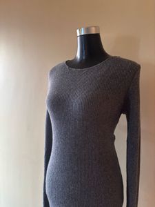 Grey Rib Knit Long Dress