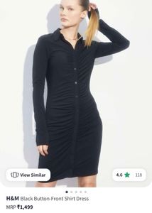 H&M Black Ruched Button-Front Dress(NEVER WORN)