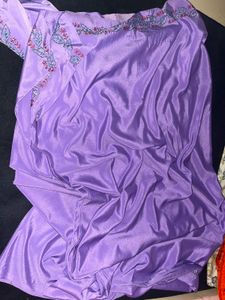 Lavender Satin Saree with Floral Embroidery
