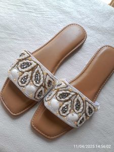 Pearl &amp; Shell Embellished Slides