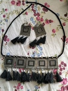 Black Tassel Necklace &amp; Earring Set