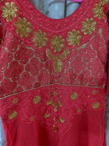 Peach &amp; Gold Embroidered Salwar Kameez