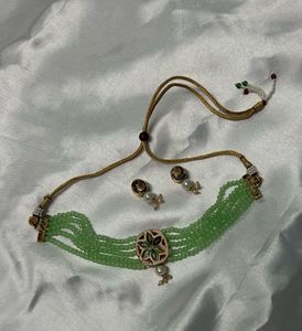 2in1 Green Beaded Necklace Set
