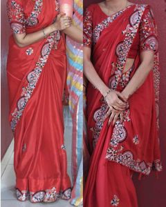 Red Embroidered Saree with Blouse