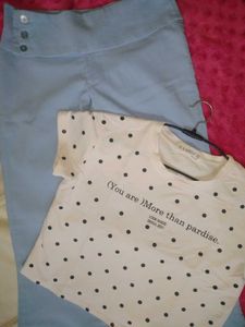 🌷Cute Outfit with Blue Pants And Tshirt White