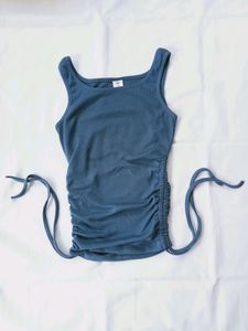 Sleeveless Drawstring Rib Crop top - Bijou Blue