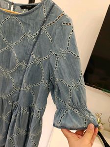 Veromoda Cotton Denim Cutwork Peplum Top